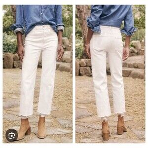 Frank & Eileen Monaghan Jeans Womens 29 Cream High Rise Cropped Straight Leg